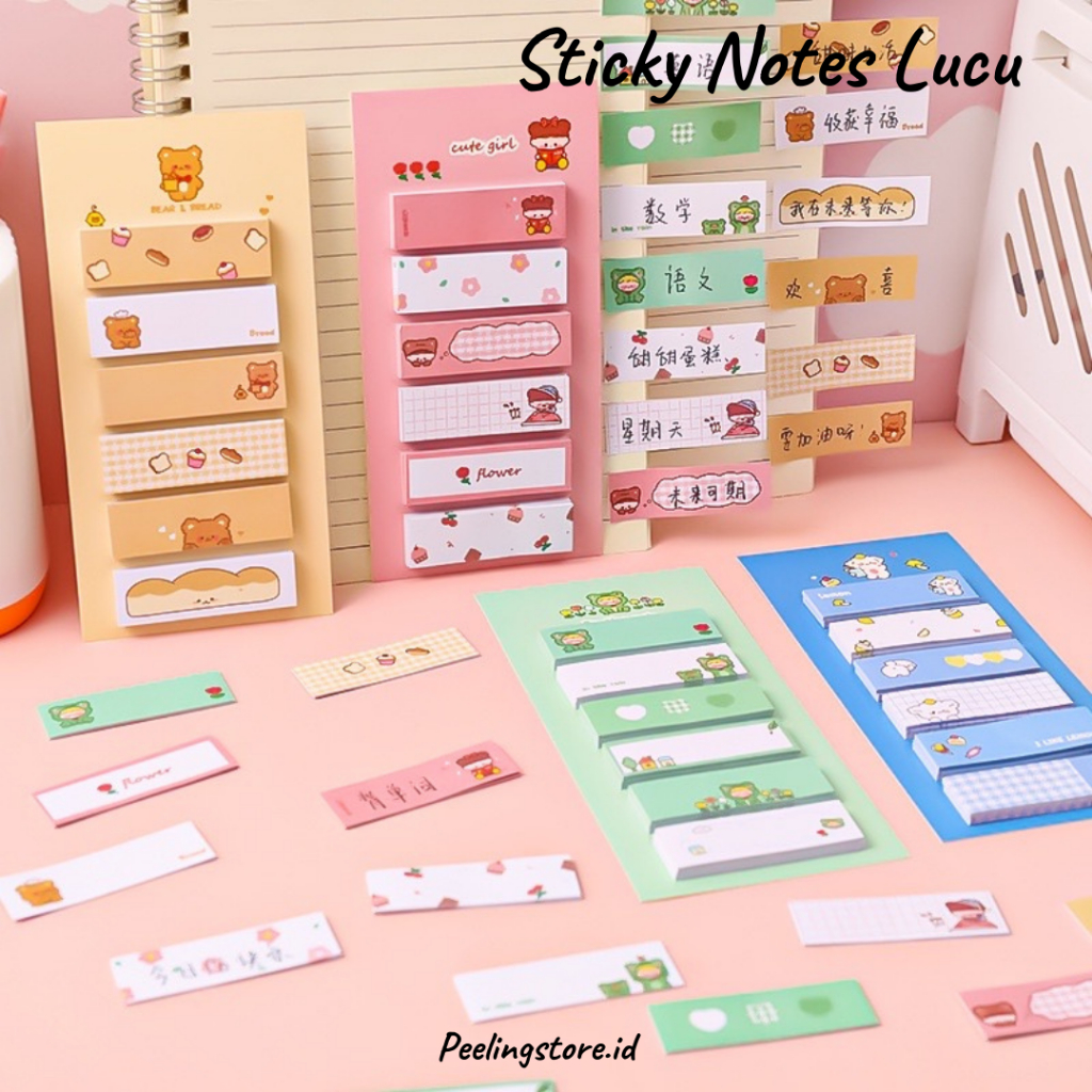 

Sticky Notes Lucu 6IN1 Tempelan Kertas Catatan 120 Lembar Notes Kertas Tempel Karakter Bear Frog Girl Pembatas Buku Cute Imut