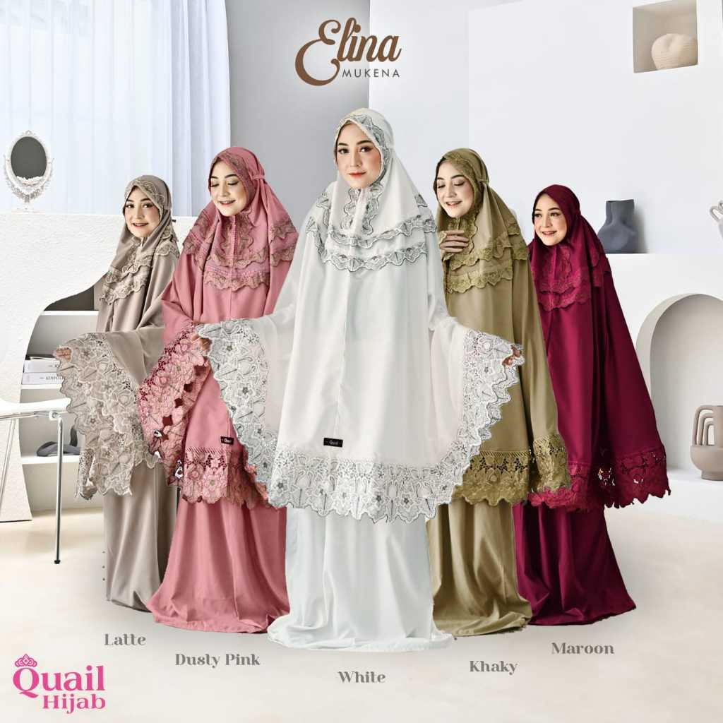 Mukena Dewasa Premium Elina Mukena Original Quail Jilbab Wanita Cotton Oily Mukena Travel