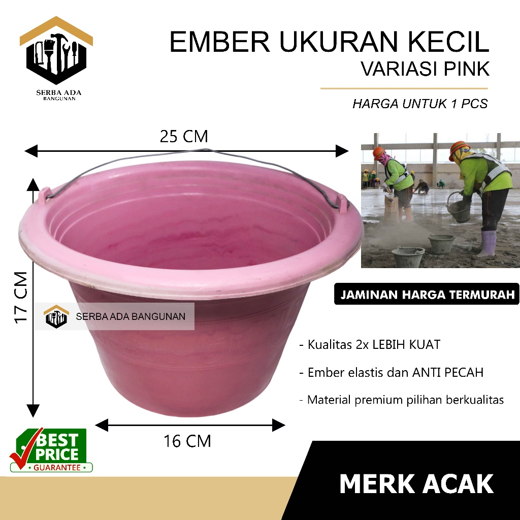 SAB Ember Plastik WARNA KECIL PINK Ember Cor Anti Pecah | Ember Bangunan BESAR- HARGA PABRIK DIJAMIN