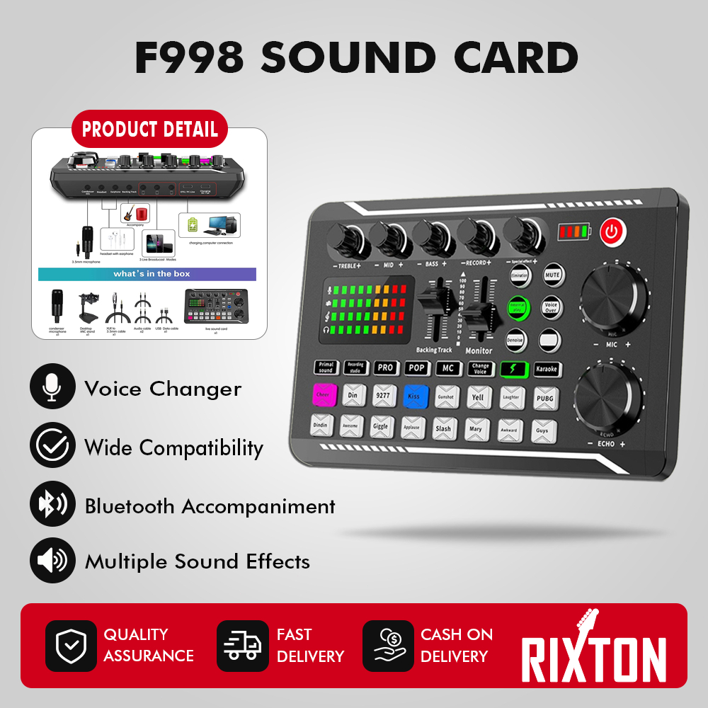 RIXTON Audio Mixer V8 V8s F998 Soundcard External Sound Card For Recording Microphone Soundcards