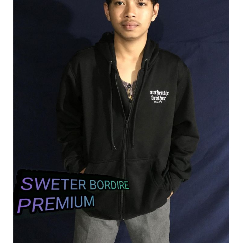 SWETER ZIPPER PULL BORDIR  SWEATER PRIA/WANITA  SIZE  M L XL XXL