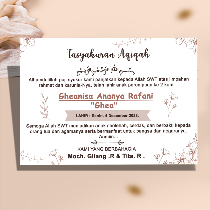 

cetak Kartu / Setiker Kartu label Tasyakuran Aqiqoh, Kelahiran anak, khitanan dan lain desain