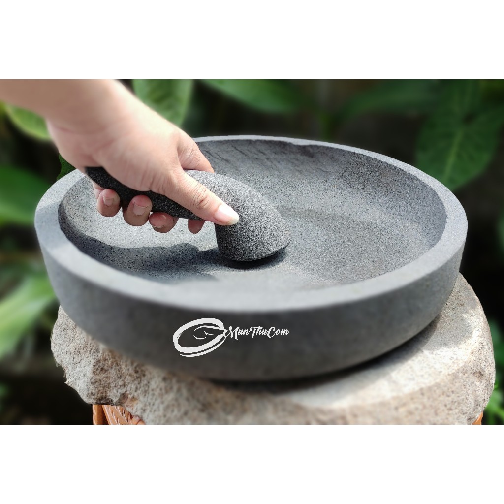 Cobek Batu Kali Pori 35cm Siap Pakai Besar dan Tebal Seperti Mangkok Cocok Buat Jualan Lotek, Gado-g