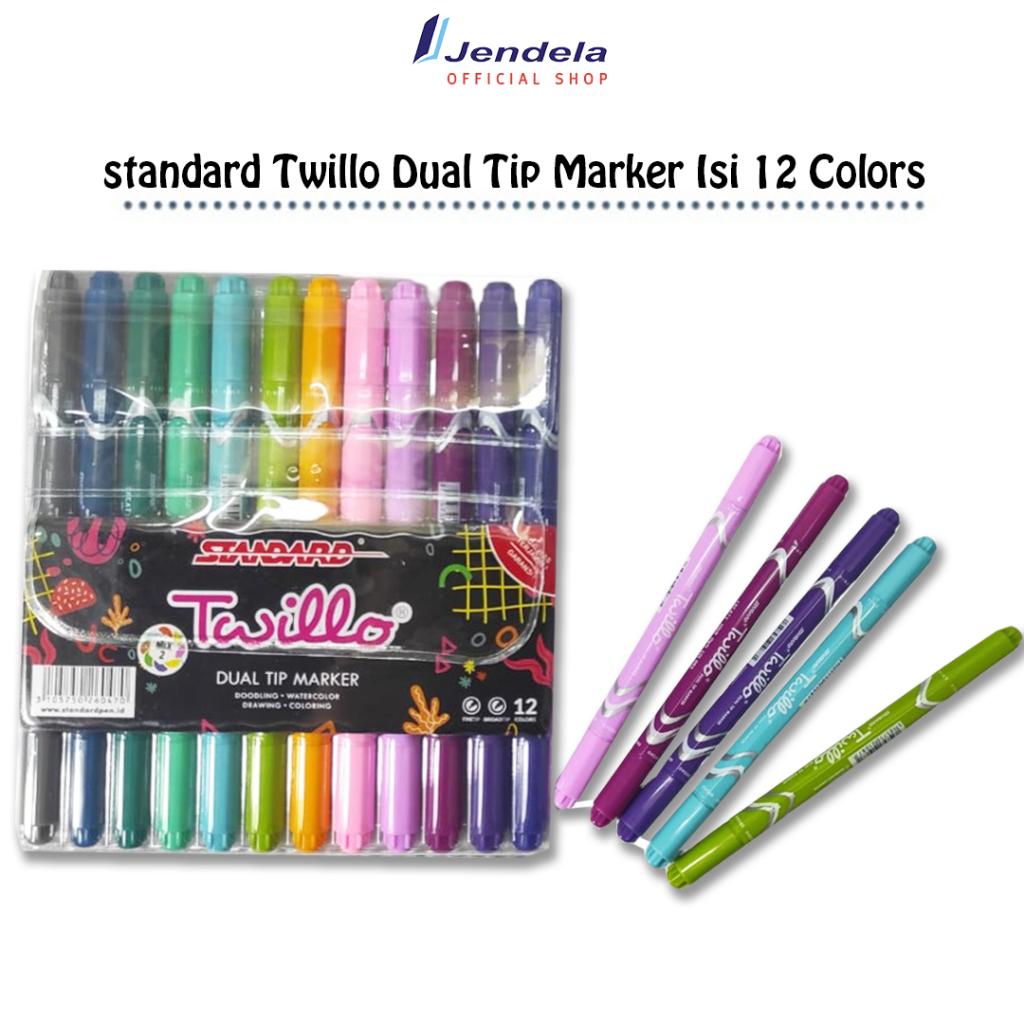 

Standard Twillo Blister Marker Spidol Dualtip Set 6 Dan 12 Warna ATK