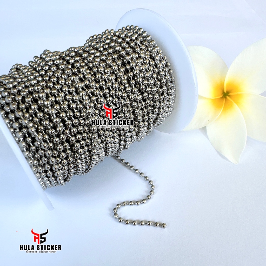 [METERAN] Rantai Kalung Titanium Stainless Steel 100% Anti Karat Biji Bola Lada Silver Titanium 316L