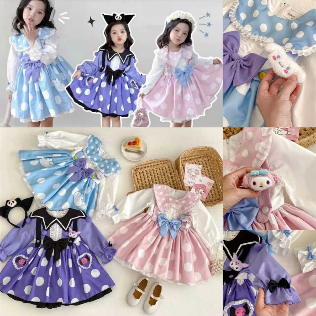 (3-10th) Dress Sanrio kostum cinnamonroll kuromi my melody gaun cinnamon lolita anak import premium