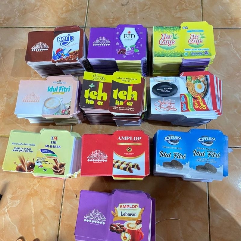 

PROMO 1000 lembar size 5,5 x 9 mini amplop angpau thr hari raya idul fitri lebaran motif unik lucu karakter snack restaurant