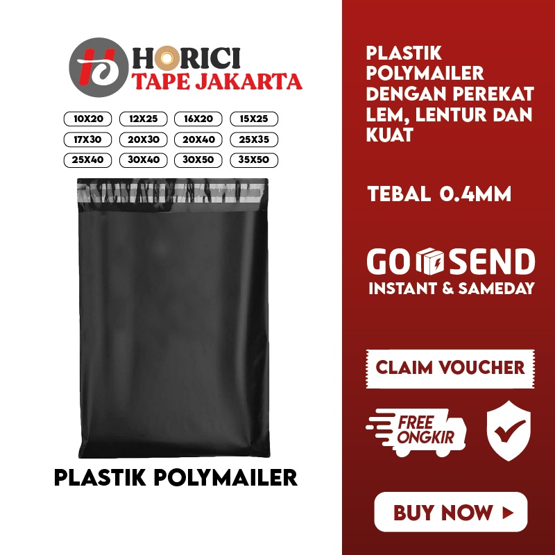 HORICI POLYMAILER PLASTIK UKURAN SEDANG - BESAR PACKING BAJU ±100 LEMBAR HITAM KANTONG POLYMAILER ON