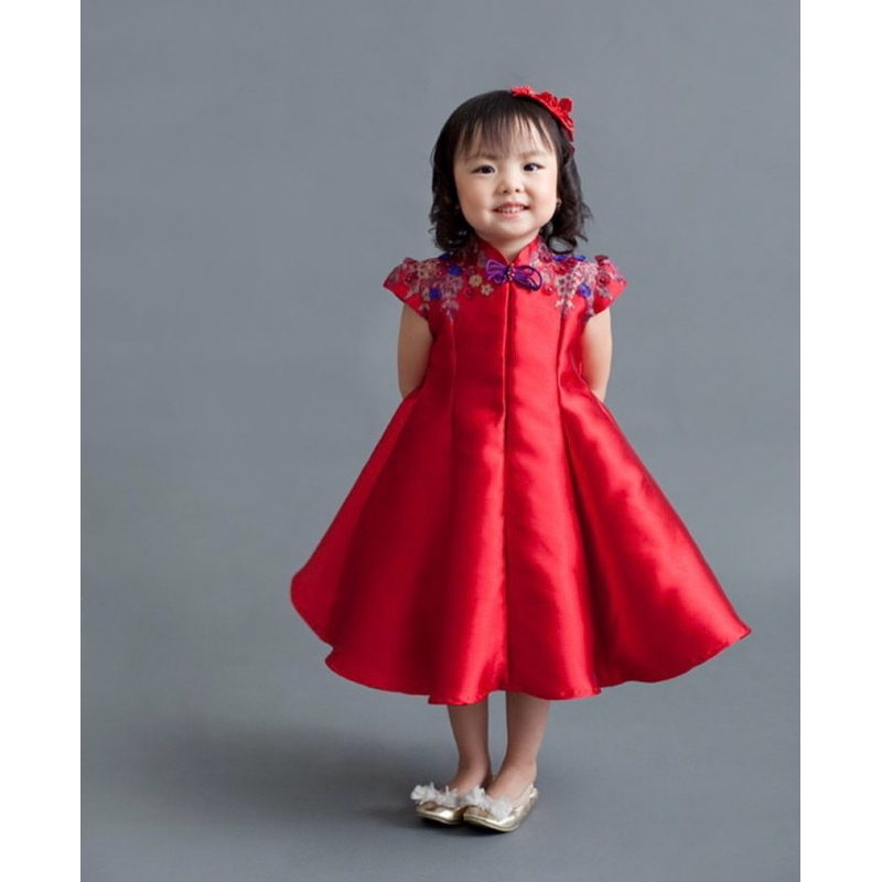 Preloved CNY Dress Baju Imlek Pesta Merah Sangjit Anak Sz 7