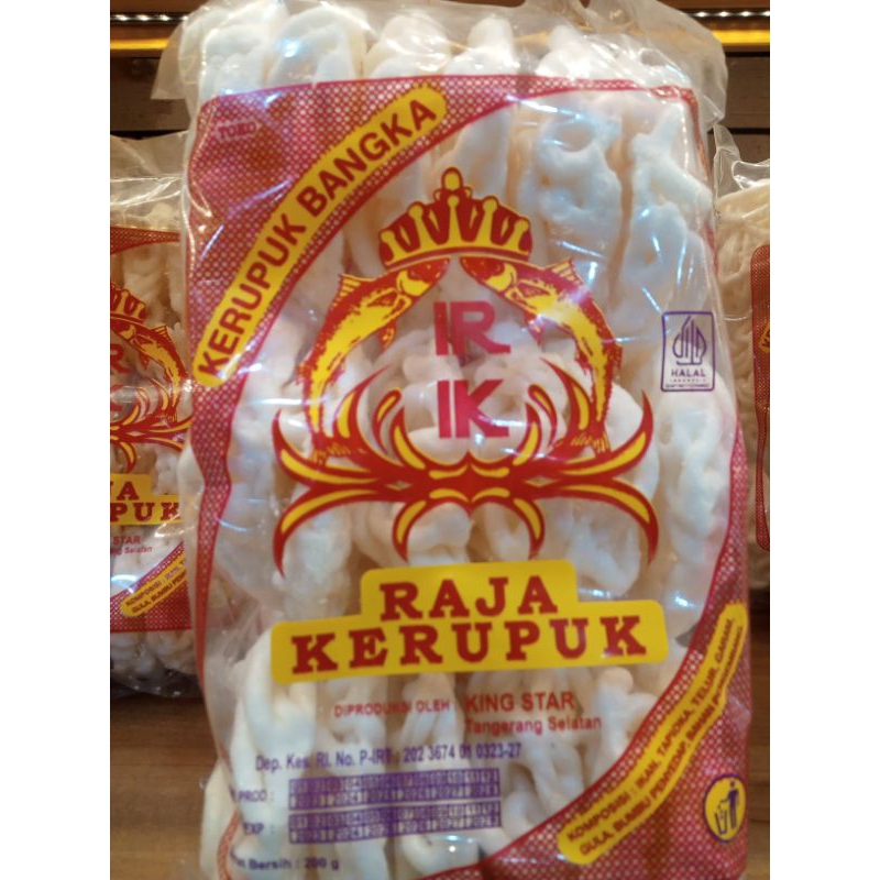 

RAJA KERUPUK diproduksi oleh KING STAR kerupuk bangka asli ikan tenggiri keriting kecil isi 18pis 1bngks