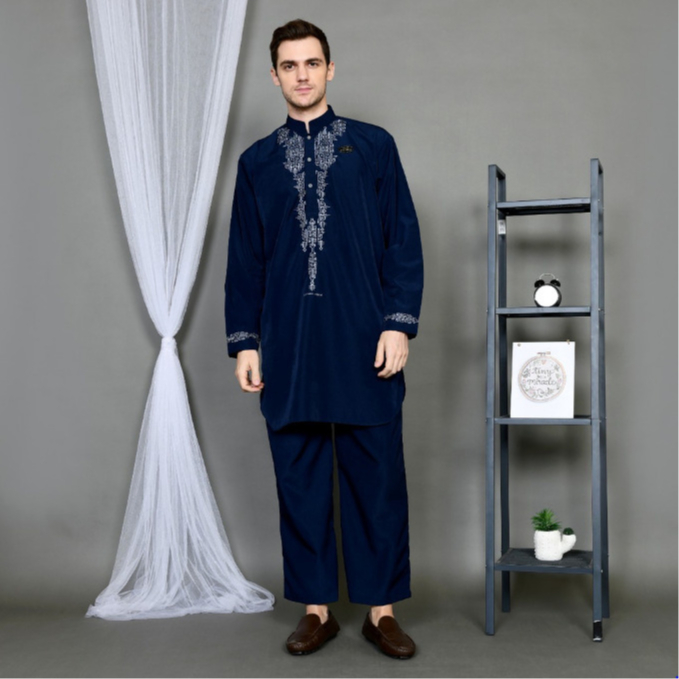 Baju Koko Setelan Pria Dewasa - Kurta Pakistan Model Bordir Set Celana - Gamis Setelan Madinah Al Ma