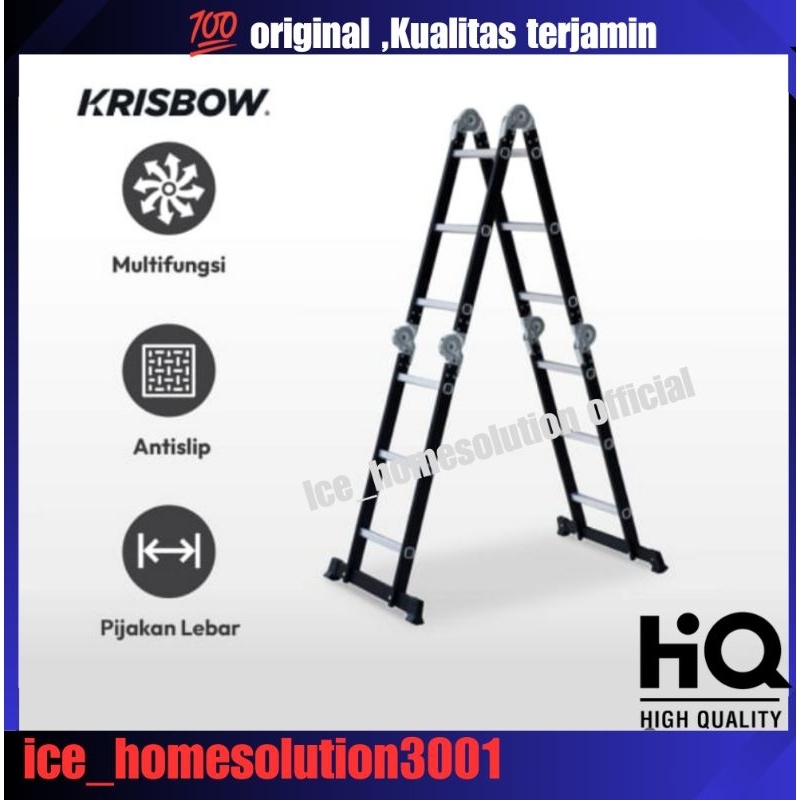 Krisbow 3.3 Mtr Tangga Lipat Aluminium Steel 4x3 Step - Hitam/tangga lipat