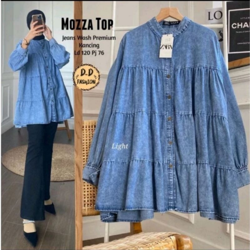 Kemeja jeans atasan wanita susun premium kemeja Zara jeans populer