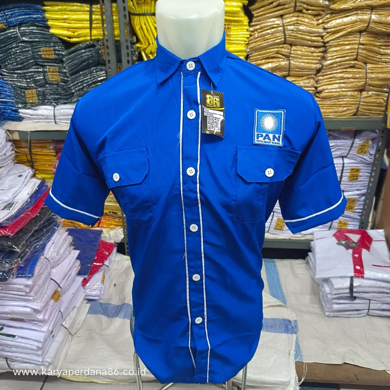 kemeja partai PAN, kemeja partai PAN pendek, kemeja PAN kantong 2, kemeja PAN biru