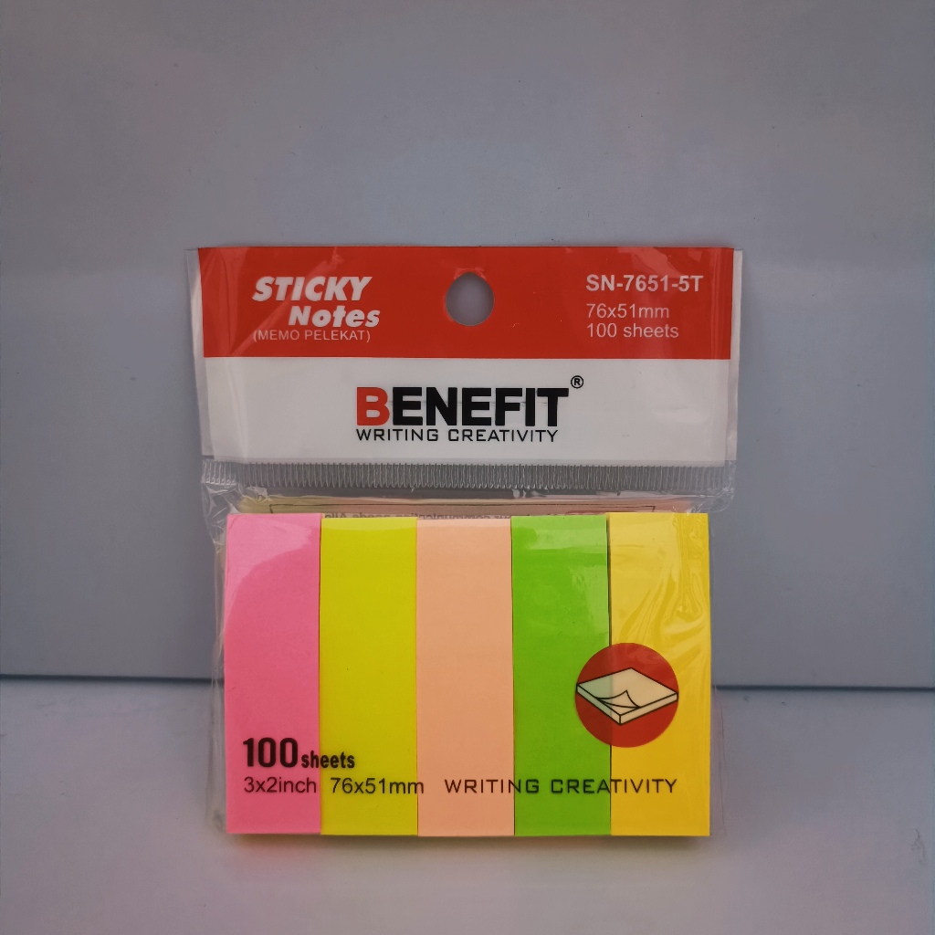 

Benefit Sticky Note Kertas SNT-500-4P 5 Warna 500 Lembar Pembatas Buku dan Catatan Kecil