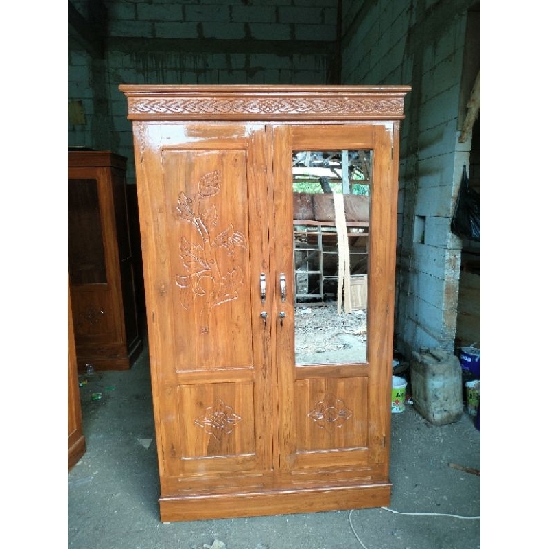 [ READY ] lemari pakaian pintu 2 kayu jati kaca