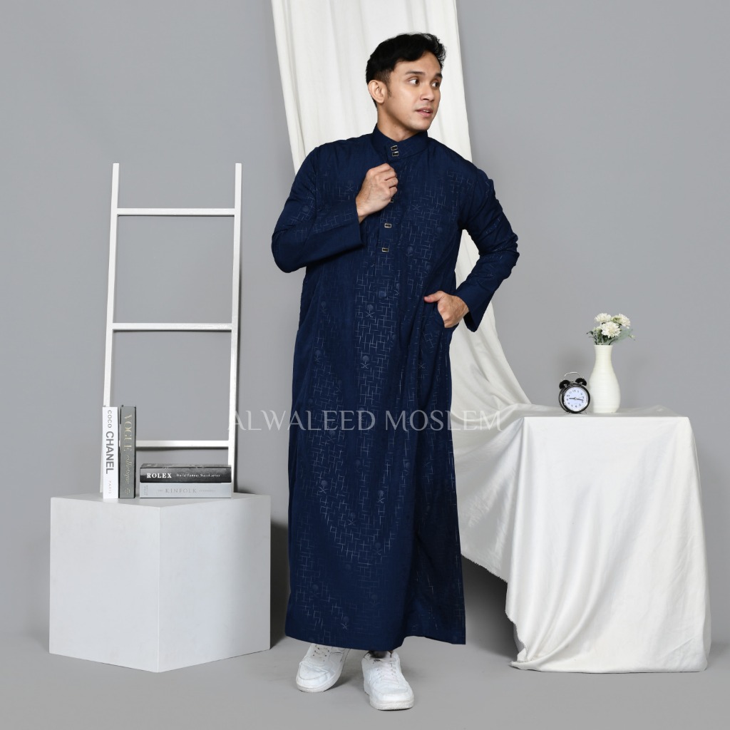 Alwaleed Jubah Kuffah Lengan Oblong Warna Navy