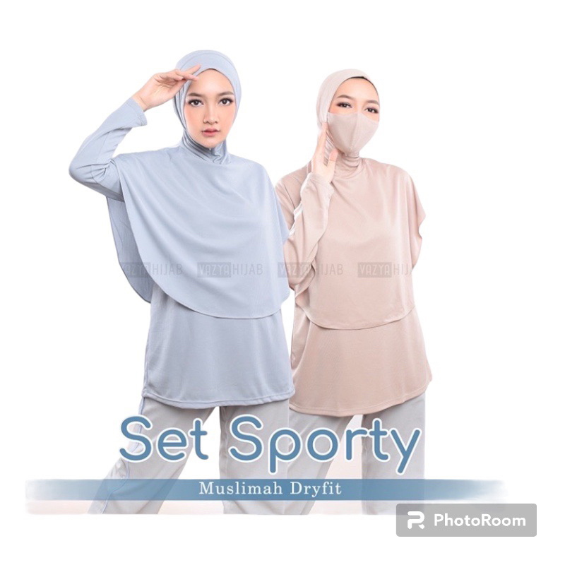 One Set Sport Muslimah Kerudung Olahraga Baju Olahraga Muslim  Hijab ( Baju + Hijab )