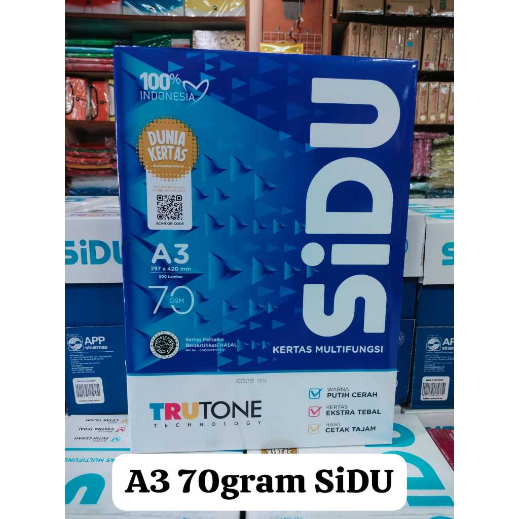 

Kertas HVS A3 1 Rim 70 GSM dan 80 GSM SIDU SINAR DUNIA 70/80GR