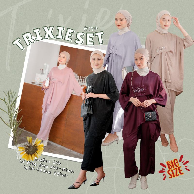 Grosir Trixie Set H174 bahan bob-bon silk Ld free size super best seller