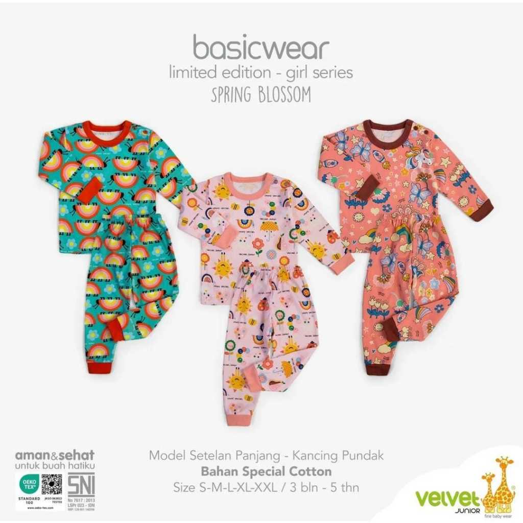 Setelan Piyama Panjang VELVET JUNIOR Girl Spring Blossom Series