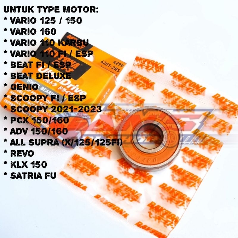 Bearing Laher Roda Depan Daytona Ultra Drive 4299 (6201-2RS) Untuk Motor VARIO 110/125/150/160, PCX 
