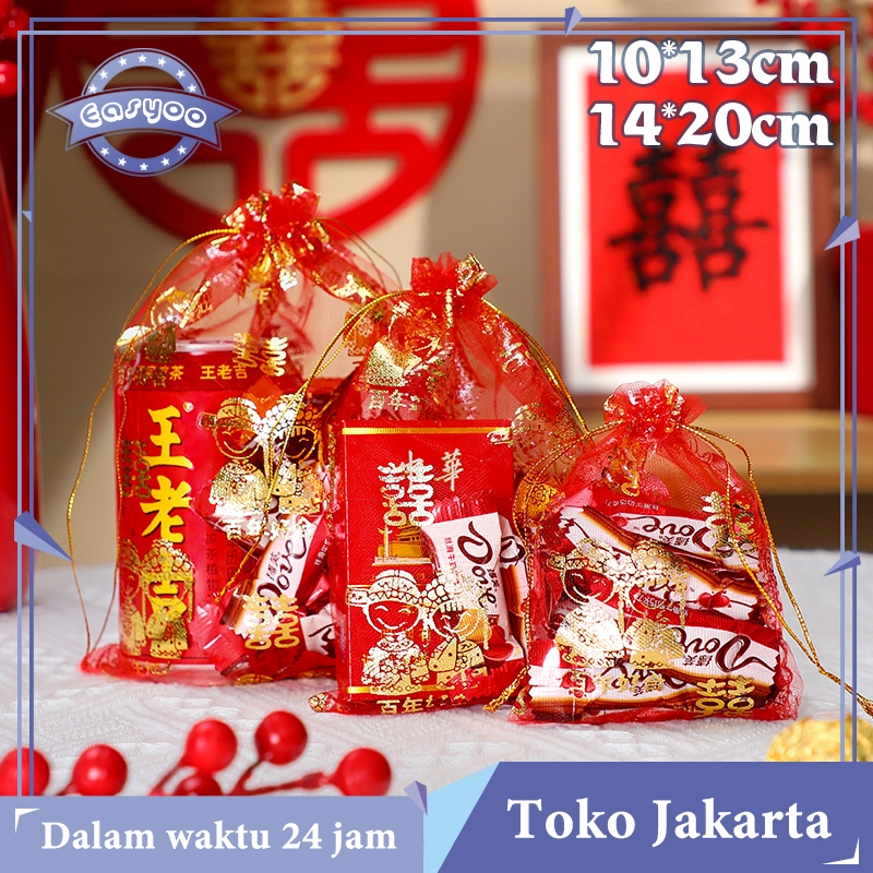 

Isi 100 Kantong Serut Wedding Shuang Xi Tas Serut Souvernir Pernikahan