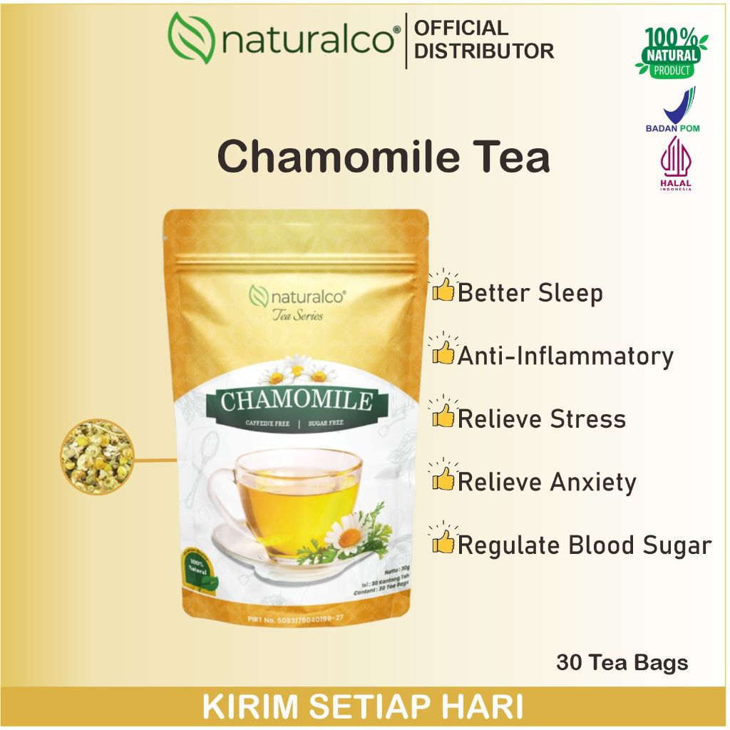 

Chamomile Tea 30 Tea Bags NATURALCO/Teh Bunga Chamomile 30 Kantong Teh Untuk Insomnia MURAH