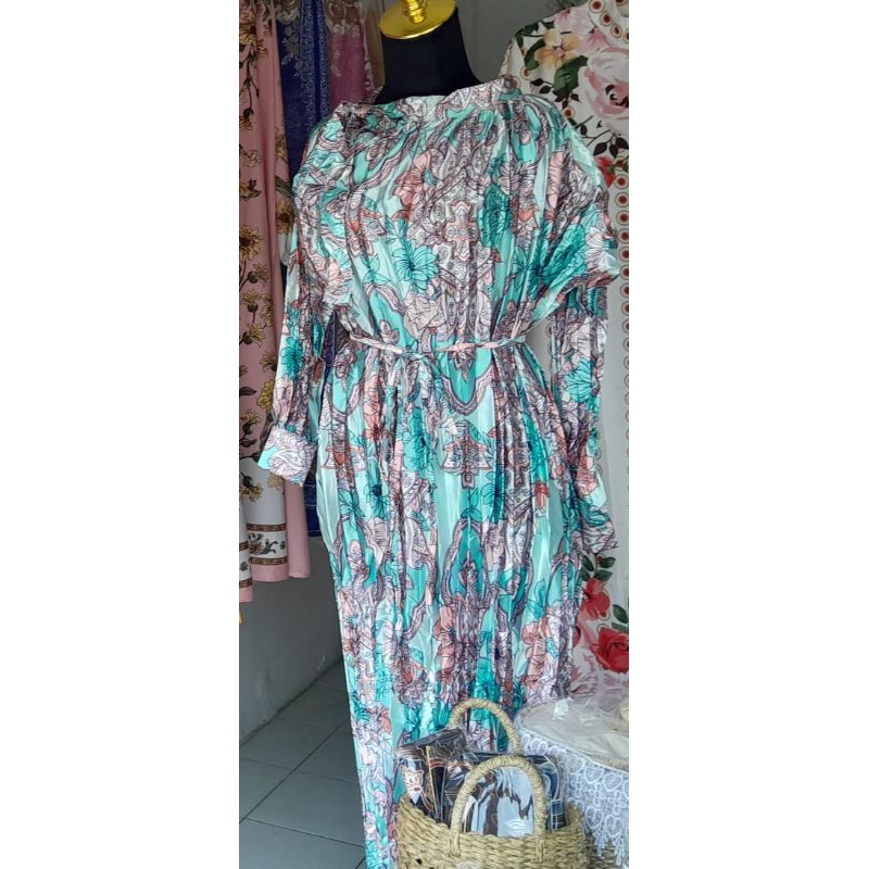Dress satin plisket Bangkok - dress satin Thailand - gamis plisket