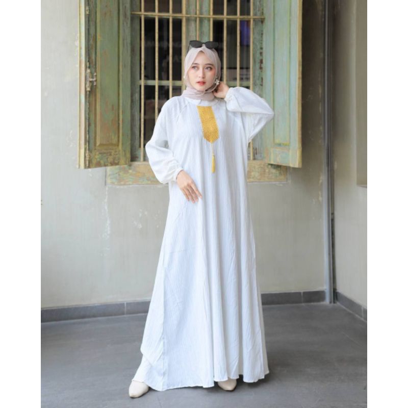 Gamis Wanita Kekinian Baju Lebaran 2024 Elegan Bahan Import Motif Polos Terbaru buat Kondangan