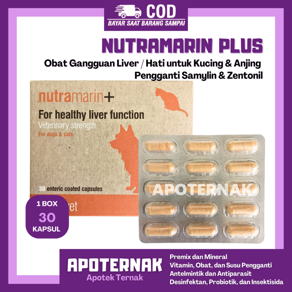 NUTRAMARIN PLUS 30 KAPSUL - Obat Gangguan Liver Hati untuk Kucing & Anjing / Pengganti Samylin & Zen