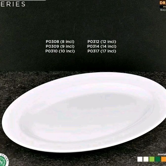 (12pcs) 1 lusin piring oval 9 in putih melamine golden dragon