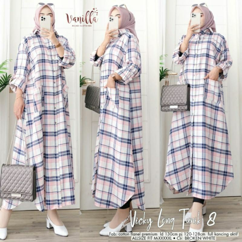 Vicky Long Tunik #8 By Vanilla | Long Tunik Jumbo XXXL Ld130 Bahan Flanel Premium Adem Best Seller