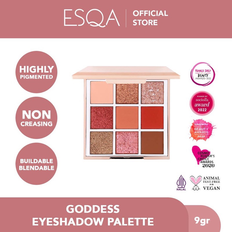 (BACA DESKRIPSI ‼️) ESQA Goddess Eyeshadow Palette - Peach  ESQA Goddess Eyeshadow Palette - Mauve  