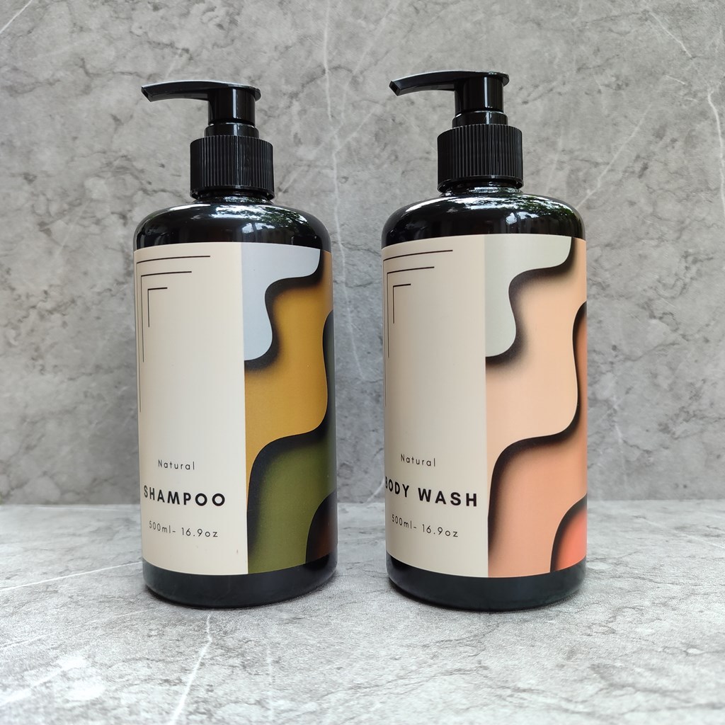 Botol Tempat Sabun Cair Shampoo Pump Dispenser Sabun Shampoo Aesthetic 500ml Motif Wave Colour