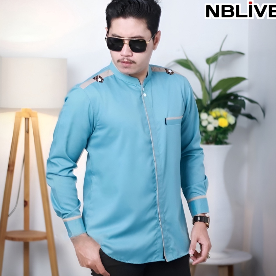 Murah LebayTrxW2i2H Nblive Hilwa Baju Koko Pria Dewasa Motif Maroko Kombinasi Batik Warna Biru Warda