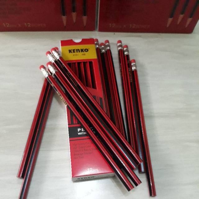 

PENSIL HB KENKO 6151 (Merah Strip Hitam + Penghapus)