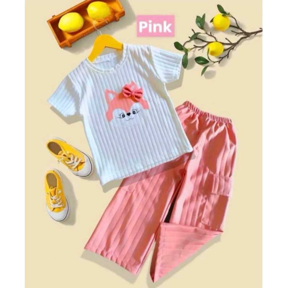 	 ONE SET Cargo Anak perempuan bahan knit motif kartu lucu, usia 1 sampai 10 tahun	