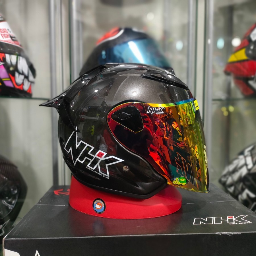 HELM NHK R6 solid Gunmetal paket ganteng VISOR IRIDIUM SPOILER 3M