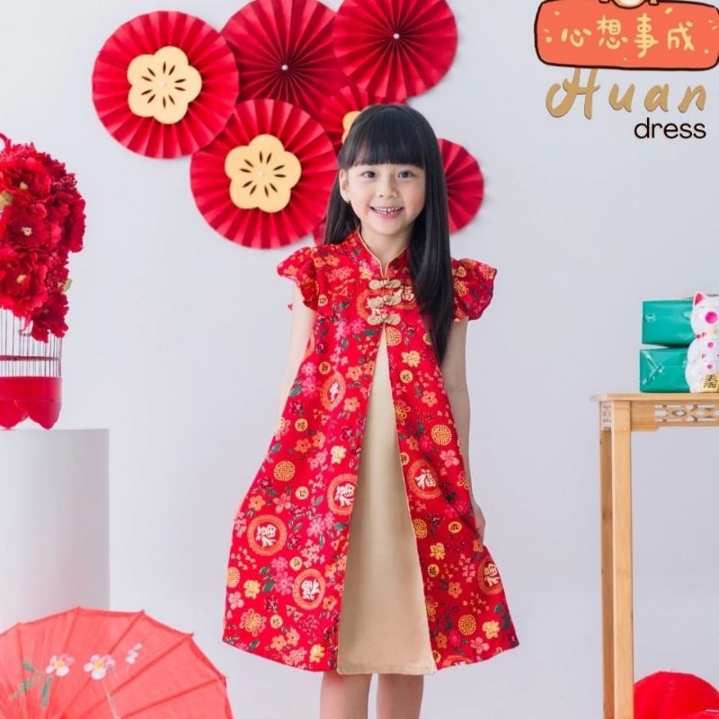 FREE BANDO BAJU DRESS IMLEK ANAK PEREMPUAN 1-5 TAHUN DRESS CHEONGSAM FLOWER QIPAO / Baju dress gaun 