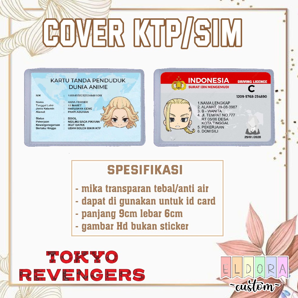 Cover Pelindung Kartu Identitas KTP SIM Karakter Tokyo Revengers Mikey Chifyu Mitsuya Draken Takemichi Kaisuke Taiju Hakkai