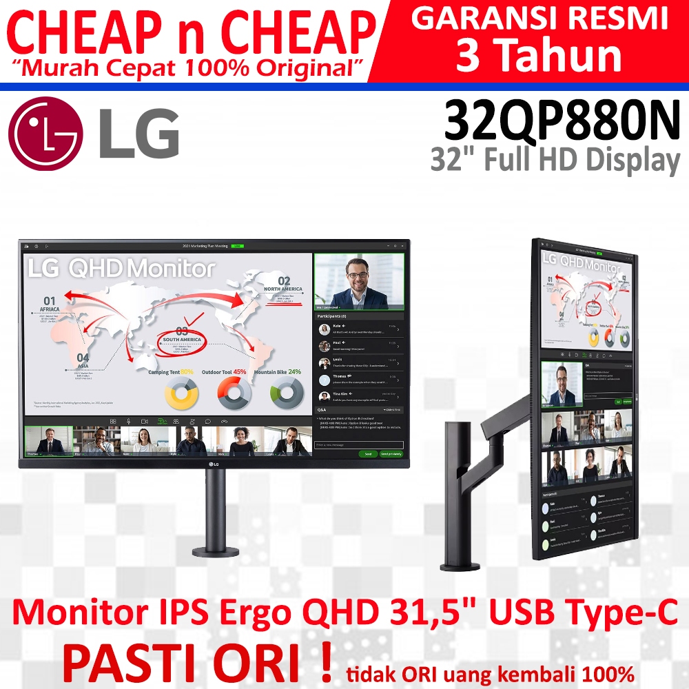 LG 32QP880N-W IPS QHD Ergo Type-C UltraFine Ergo Stand
