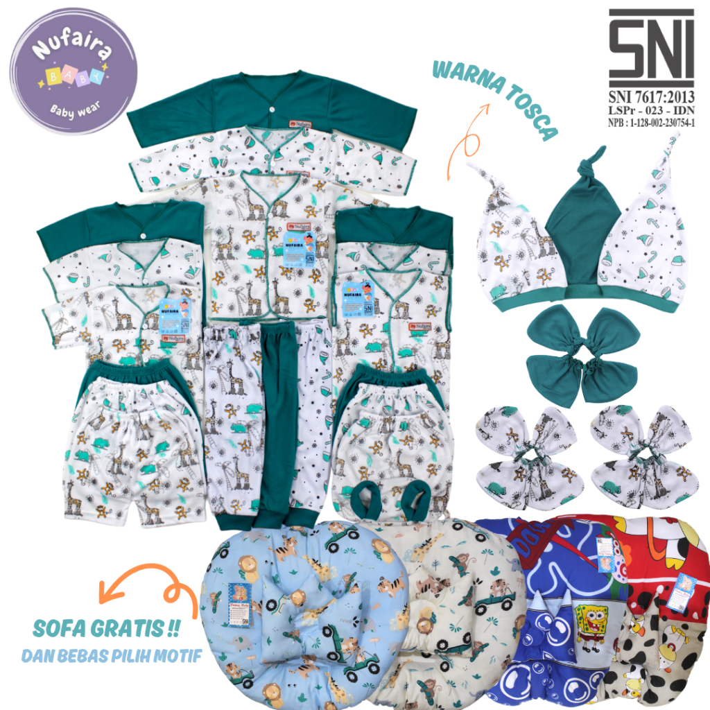 Paket Lahiran 27 PCS+GRATIS SOFA Lengkap Baju Bayi Celana Bayi Baru Lahir Karakter Lucu Sarung tanga