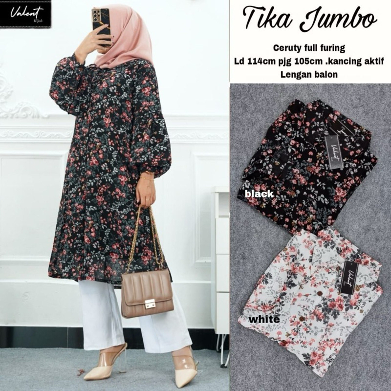 TIKA JUMBO TUNIK MOTIF CERUTY FULL FURING 1101