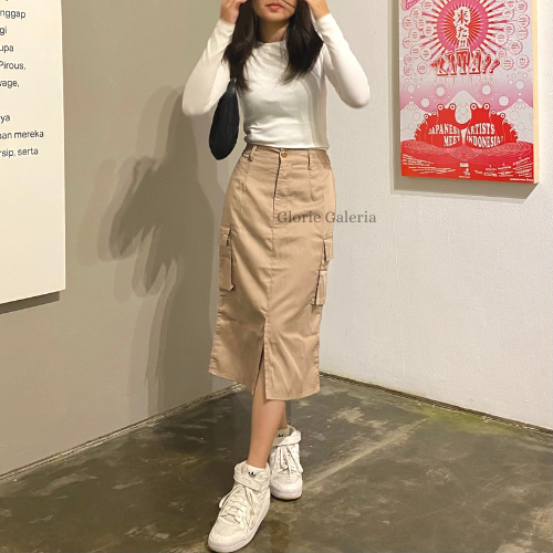Rok Cargo Midi / KAY CARGO SKIRT / Skirt Cotton Twill / Cargo Skirt / Rok Cargo By Glorie Galeria