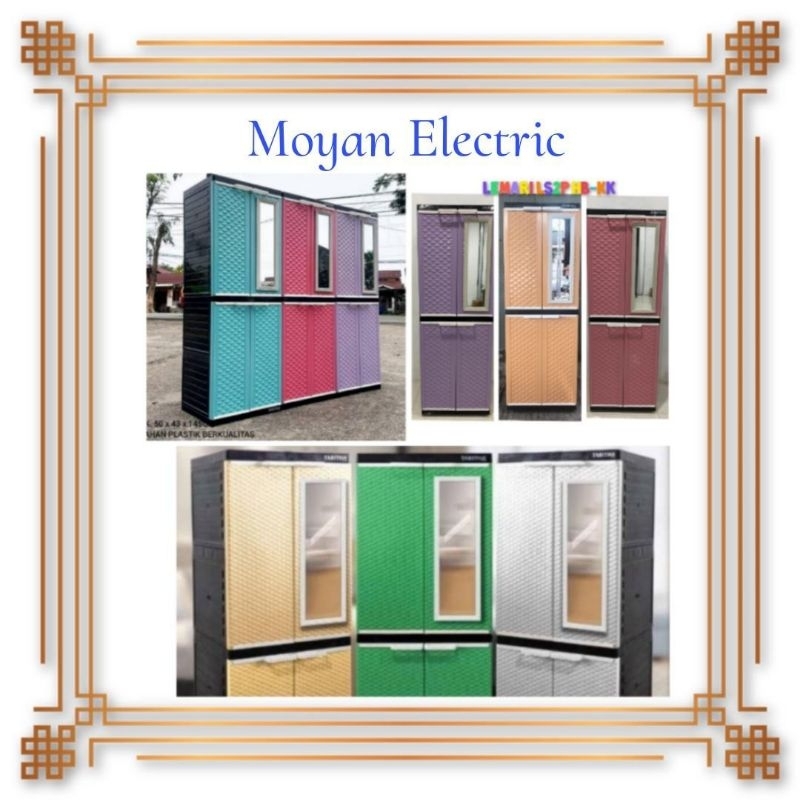 Lemari plastik kaca Tabitha LS2P kunci lemari pakaian plastik mini rotan wajik