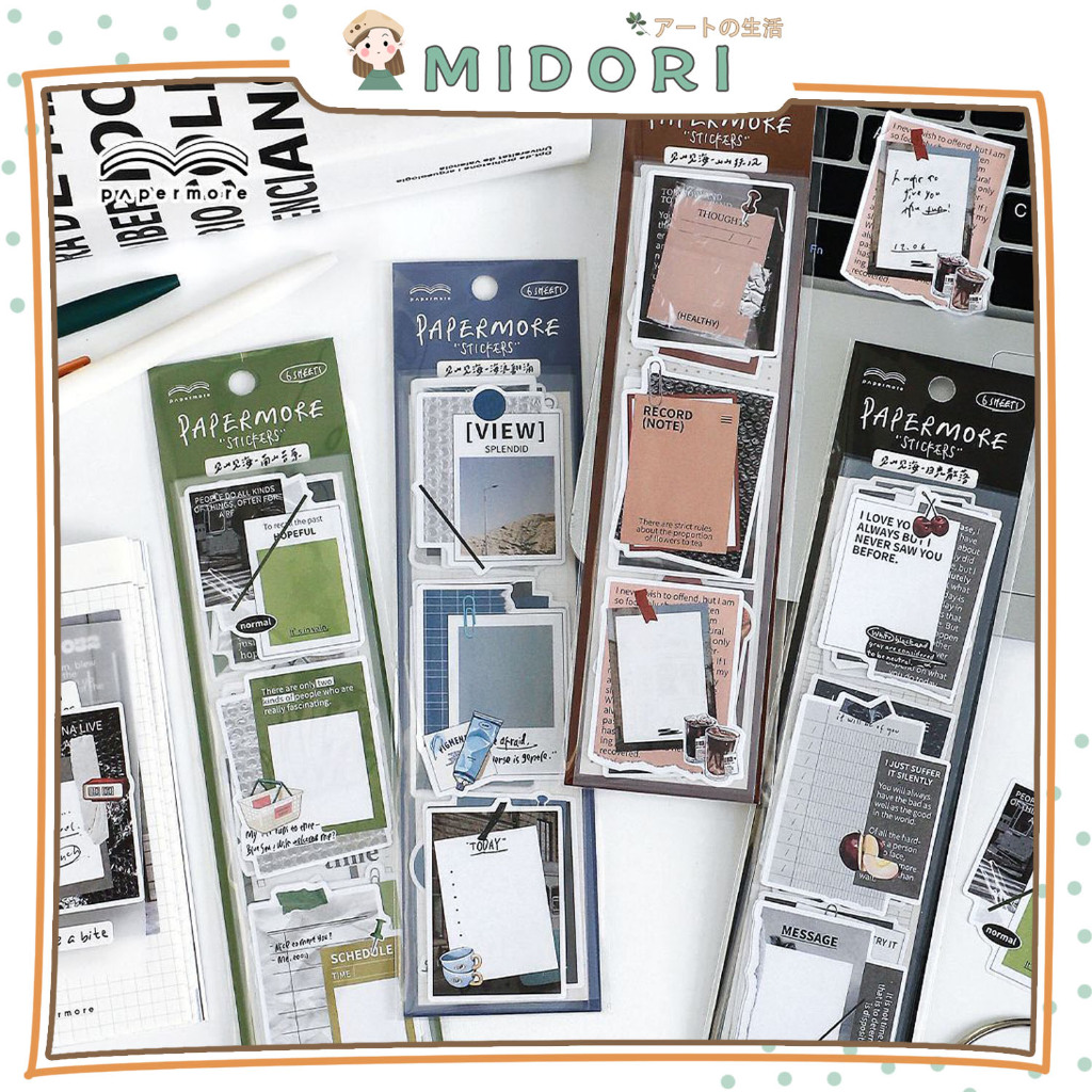 

[MIDORI] 6Sheets PAPERMORE THEME Stiker DIY Diary Sticker Jurnal BUJO Planner Deco Stiker Hias - B0447