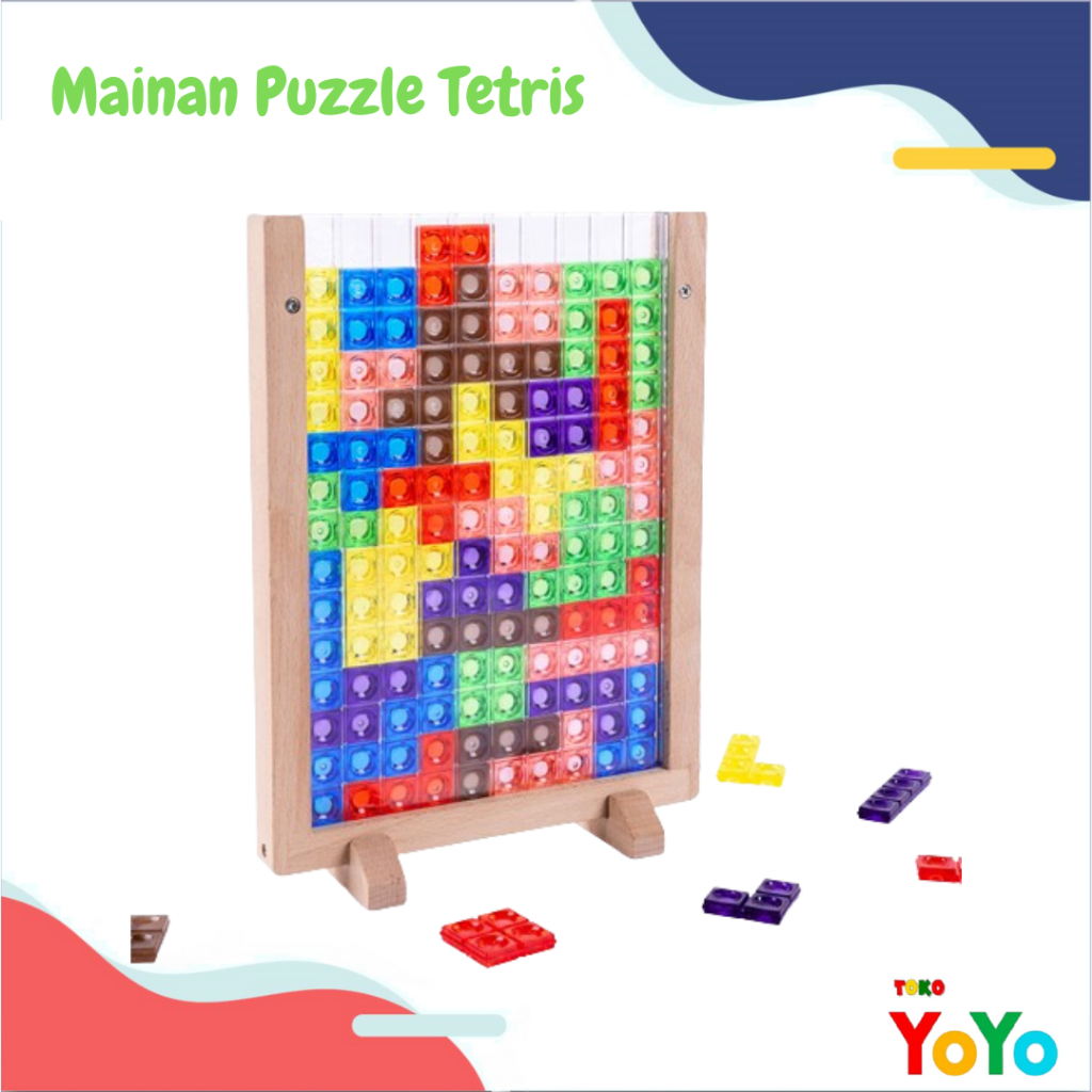 TokoYoyo Mainan Anak Tetris Game Balok Kayu Creative 3D Edukasi Building Block Puzzle Game Perempuan