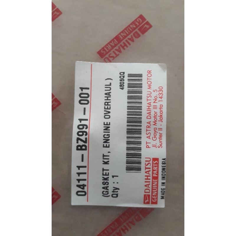 GASKET KIT,ENGINE OVERHAUL DAIHATSU 04111-BZ991-001