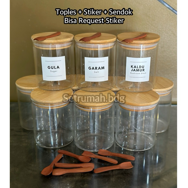 SETRUMAH - Toples Kaca Kotak Makanan Penutup Kayu || Toples bumbu dapur